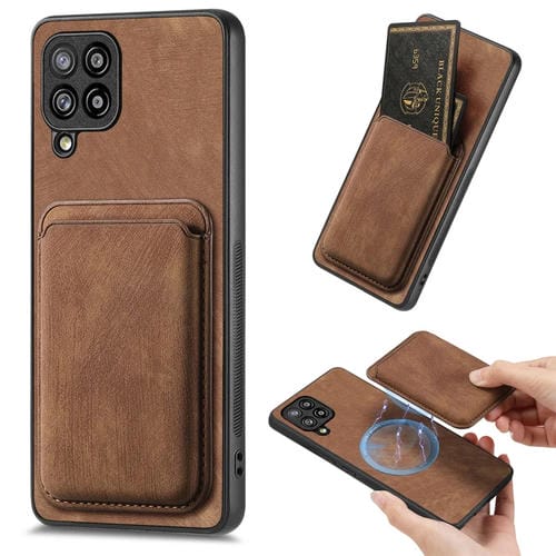 Funda de Teléfono Samsung Galaxy A42 5G Magnética con Bolsa de Tarjeta Cuero Retro (Marrón)