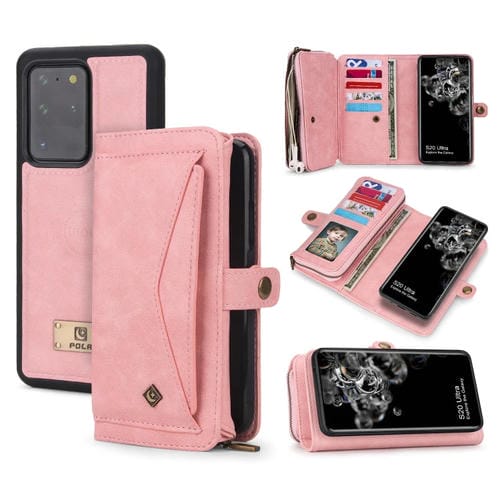 Funda para Teléfono Samsung Galaxy S20 Ultra Cuero con Billetera y Cremallera Multifuncional (Rosa)