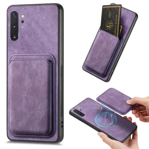 Funda de teléfono Samsung Galaxy Note10 + con Bolsa de Tarjeta Magnética Cuero Retro (Púrpura)