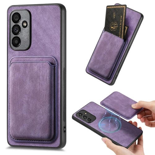 Funda de TelĂ©fono Samsung Galaxy A05S MagnĂ©tica con Bolsa de Tarjeta de Cuero Retro (PĂșrpura)
