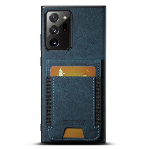 Funda para Teléfono Samsung Galaxy Note20 5G Suteni H03 con Soporte para Tarjeta Cuero Litchi (Azul)