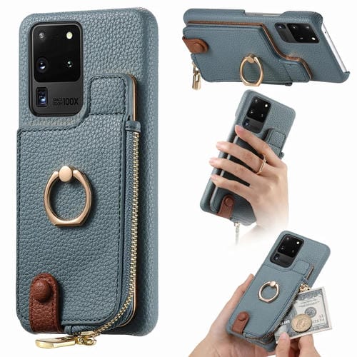 Funda para Samsung Galaxy S20 Ultra Litchi Leather Oil Edge Ring Zipper Wallet Back (Azul)