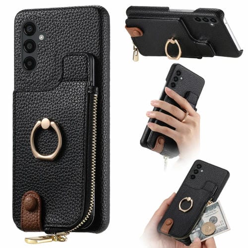 Funda para Samsung Galaxy A54 5G Litchi Leather Oil Edge Ring Zipper Wallet Back (Negro)