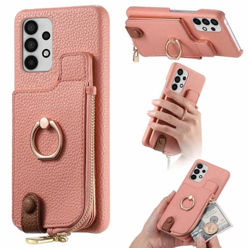 Funda para Samsung Galaxy A53 5G Litchi Leather Oil Edge Ring Zipper Wallet Back (Rosa)