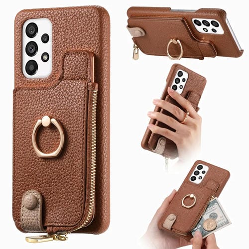 Funda para teléfono Samsung Galaxy A53 Litchi Leather Oil Edge Ring Zipper Wallet (Marrón)