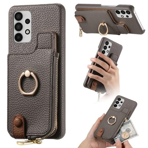 Funda para Teléfono Samsung Galaxy A23 Litchi Leather Oil Edge Ring Zipper Wallet (Gris)