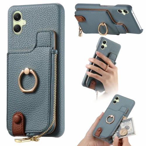 Funda para teléfono Samsung Galaxy A05 Litchi Leather Oil Edge Ring Zipper Wallet Back (Azul)