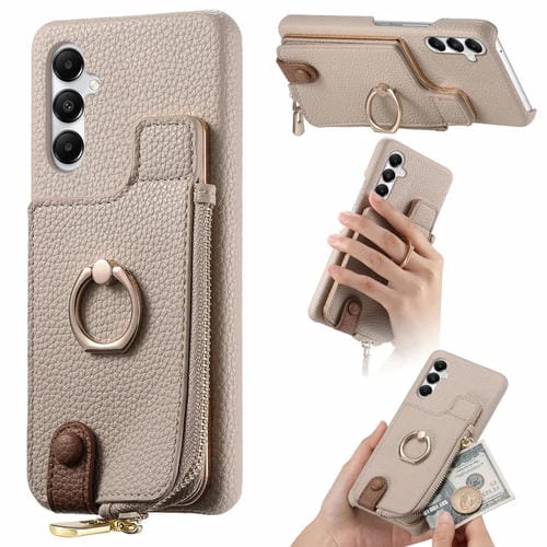 Funda Trasera Samsung Galaxy A05S con Billetera, Cremallera, Anillo y Borde de Cuero Litchi (Blanco)