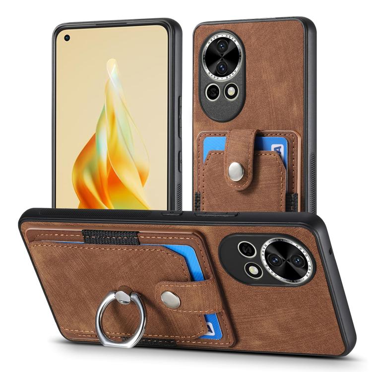 Funda para Teléfono Huawei Nova 13 con Tarjetero y Anillo Tacto de Piel (Marrón)