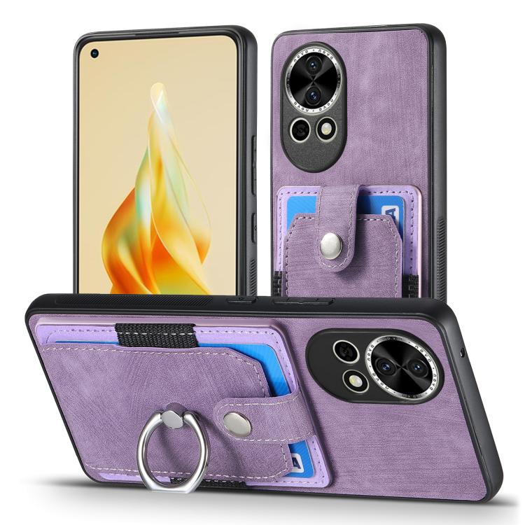Funda para Teléfono Huawei Nova 13 con Tarjetero y Anillo Tacto de Piel (Morado)