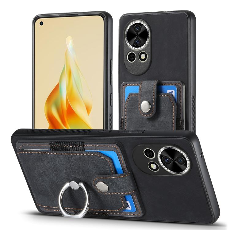 Funda para Teléfono Huawei Nova 13 Pro con Tarjetero y Anillo Tacto de Piel (Negra)