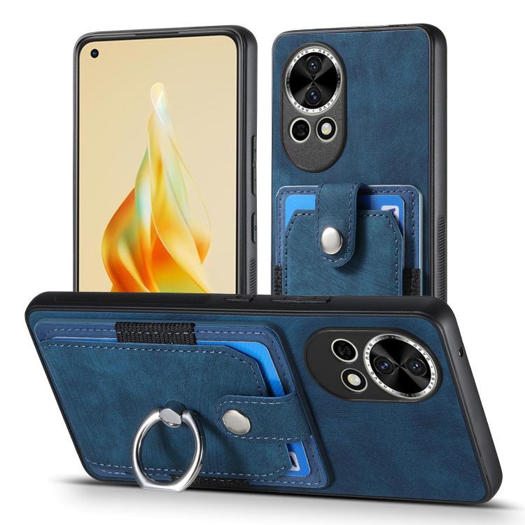 Funda para Teléfono Huawei Nova 13 Pro con Tarjetero y Anillo Tacto de Piel (Azul)