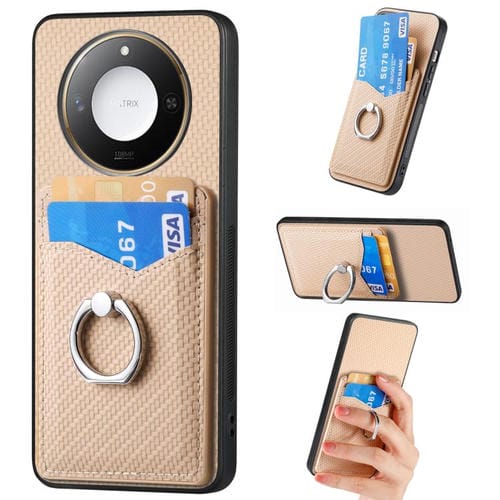 Funda para Teléfono Honor X60 con Anillo y Billetera de Fibra de Carbono (Caqui)