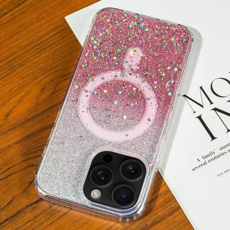 Funda MagSafe con purpurina y estrellas para iPhone 16 Pro Max (rosa degradado)