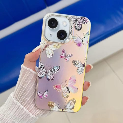 Funda para Teléfono iPhone 15 Mariposa Láser Galvanizada (Mariposas Rosadas Ab2) - MOVILSTORE