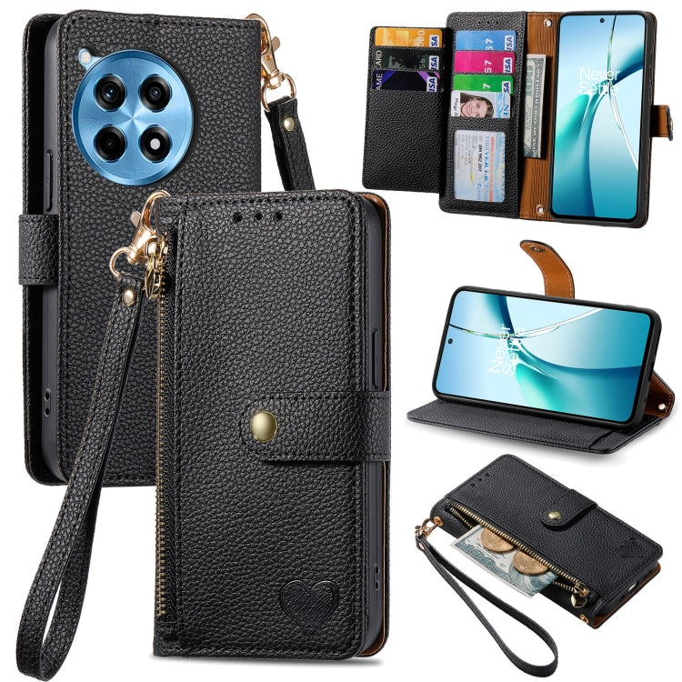 Funda de Cuero con Cordón y Cremallera Love para OnePlus Ace 3 Pro (Negra)
