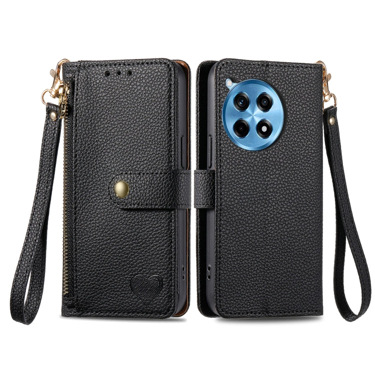 Funda de Cuero con Cordón y Cremallera Love para OnePlus Ace 3 Pro (Negra)