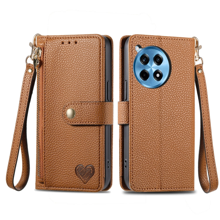 Funda de Cuero con Cordón y Cremallera Love para OnePlus Ace 3 Pro (Marrón)