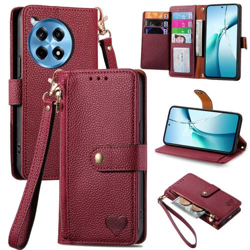 Funda de Cuero con Cordón y Cremallera Love para OnePlus Ace 3 Pro (Roja)