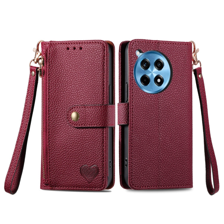 Funda de Cuero con Cordón y Cremallera Love para OnePlus Ace 3 Pro (Roja)
