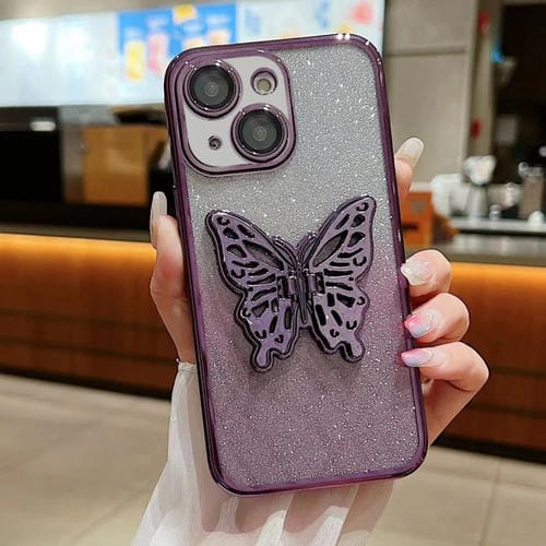 Estuche para teléfono TPU iPhone 15 Mariposa 3D Brillo Degradado Galvanizado (Púrpura Degradado) - MOVILSTORE