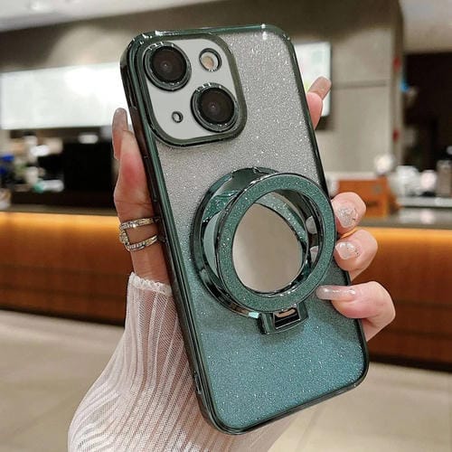 Funda para Teléfono Magsafe iPhone 15 con Soporte Espejo Plateado y Brillo Degradado (Verde) - MOVILSTORE