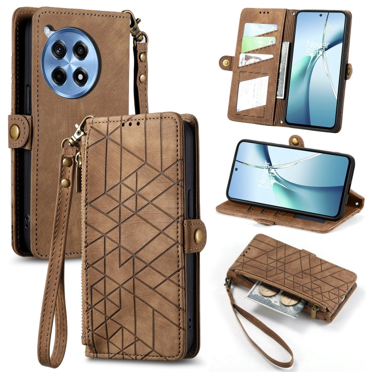 Funda de Cuero para OnePlus Ace 3 Pro con Hebilla Lateral y Cierre Geométrico (Marrón)