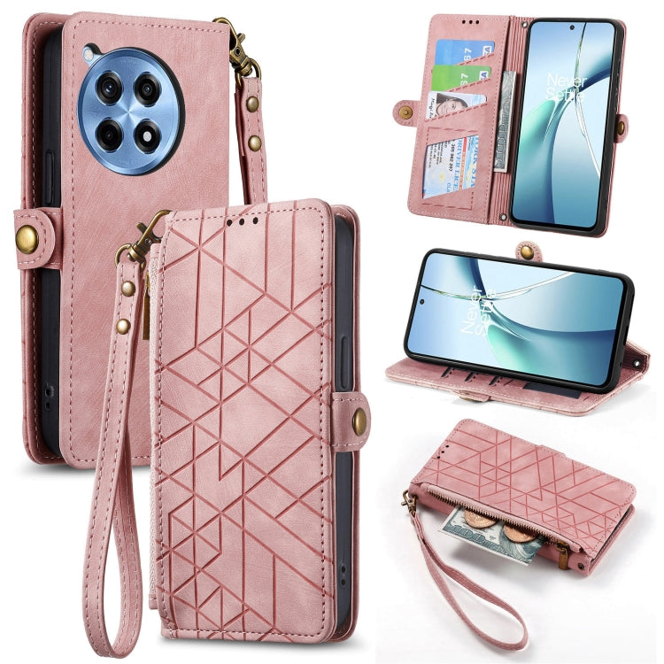 Funda de Cuero para OnePlus Ace 3 Pro con Hebilla Lateral y Cierre Geométrico (Rosa)