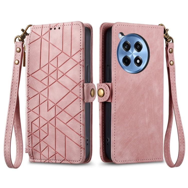 Funda de Cuero para OnePlus Ace 3 Pro con Hebilla Lateral y Cierre Geométrico (Rosa)