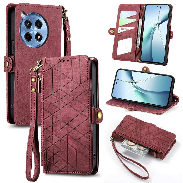 Funda de Cuero OnePlus Ace 3 Pro con Hebilla Lateral y Cierre Geométrico (Rojo)