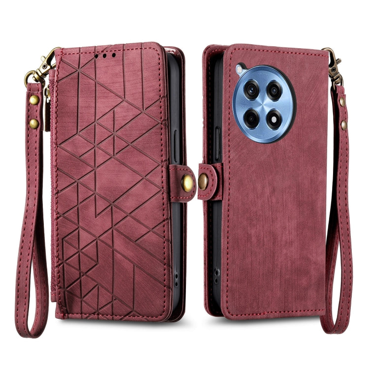 Funda de Cuero OnePlus Ace 3 Pro con Hebilla Lateral y Cierre Geométrico (Rojo)