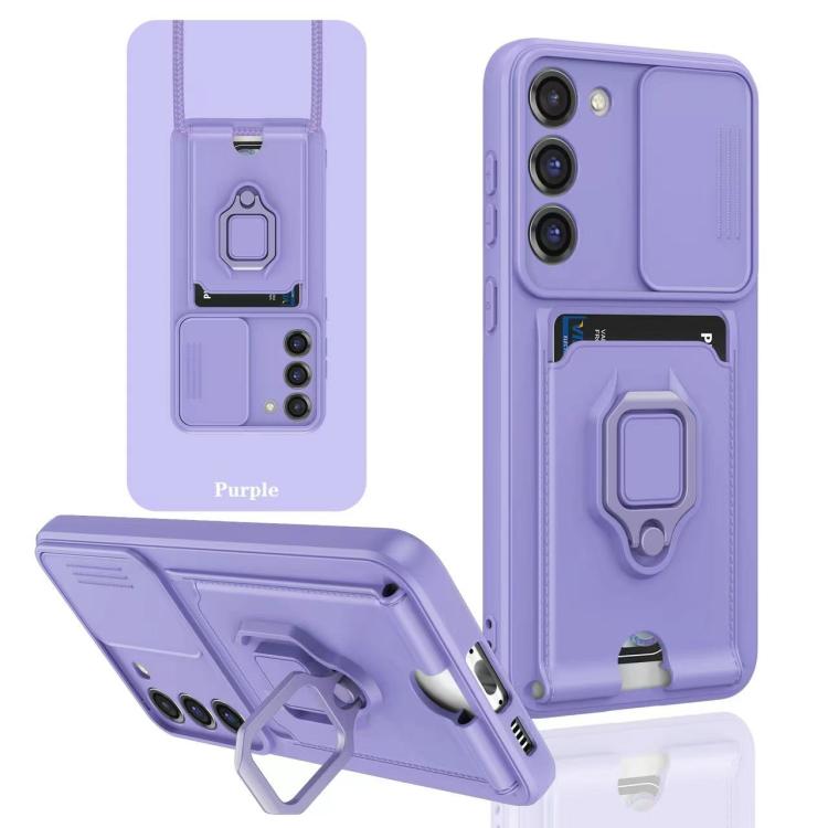 Funda de silicona deslizante con tarjetero magnético para Samsung Galaxy S25 Edge 5G (morado claro)