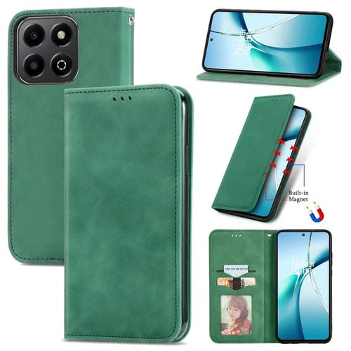 Funda de Cuero con Tapa Magnética y Tacto Retro para Honor 200 (Verde)