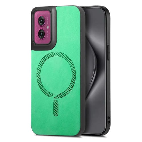 Funda de Teléfono Motorola Moto G55 Retro con Tapa Trasera Magnética PU (Verde)