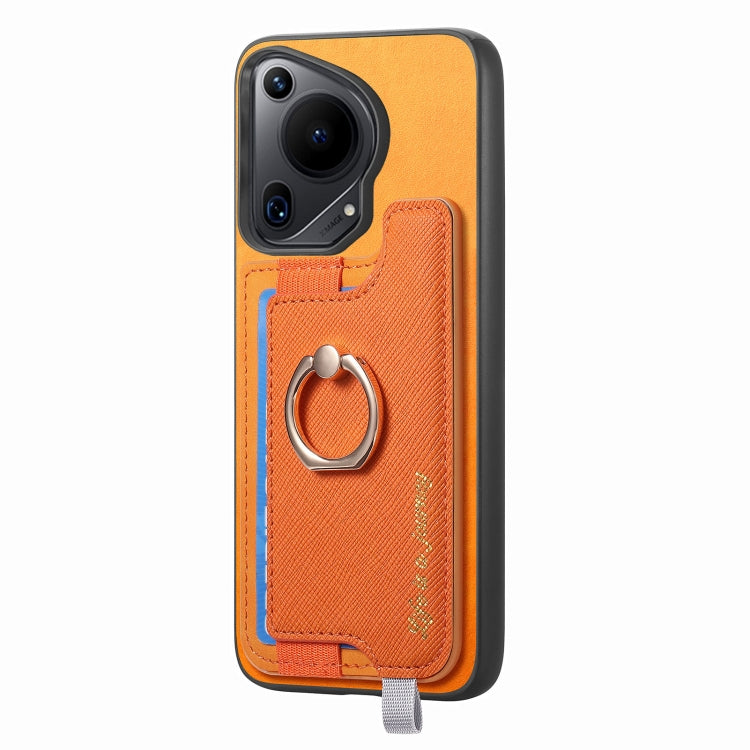 Funda para Teléfono Huawei Pura 70 Pro+ con Tarjetero y Anillo Cuero Diseño Retro (Amarillo)