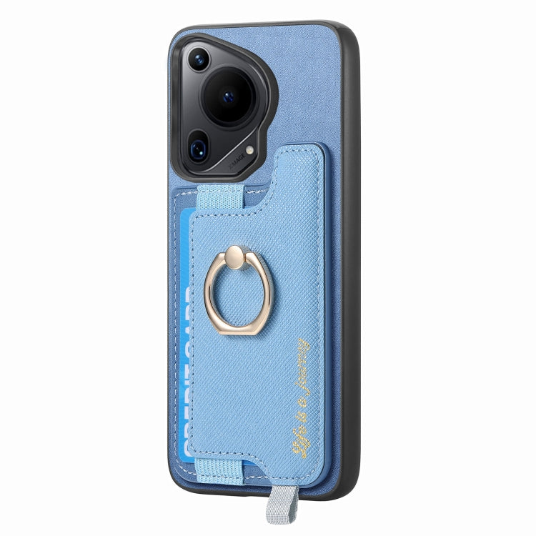 Funda para Teléfono Huawei Pura 70 Ultra con Tarjetero y Anillo de Cuero Retro Magsafe (Azul)