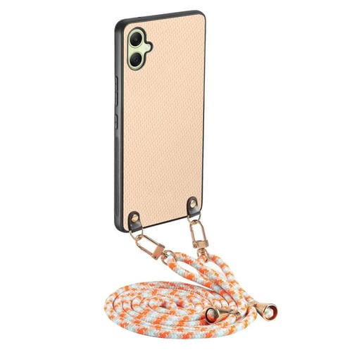 Funda Cuero Samsung Galaxy A05 Textura Fibra de Carbono con Correa Cruzada (Caqui)