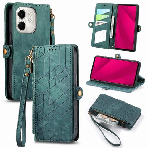 Funda de Cuero para Infinix Smart 9 con Hebilla Lateral y Cierre Geométrico (Verde)
