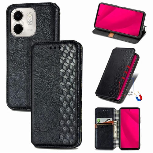 Funda de Cuero Magnética con Rejilla Cúbica para Infinix Smart 9 (Negra)