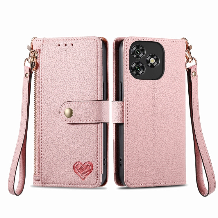 Funda de Cuero con Cordón y Cremallera Love para Oukitel C53 (Rosa)