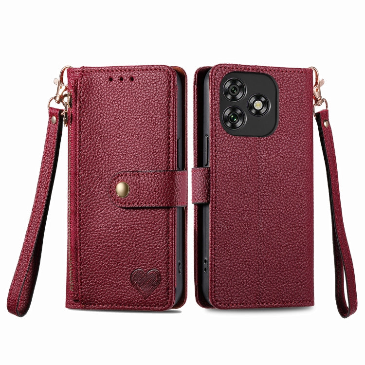 Funda de Cuero con Cordón y Cremallera Love para Oukitel C53 (Roja)