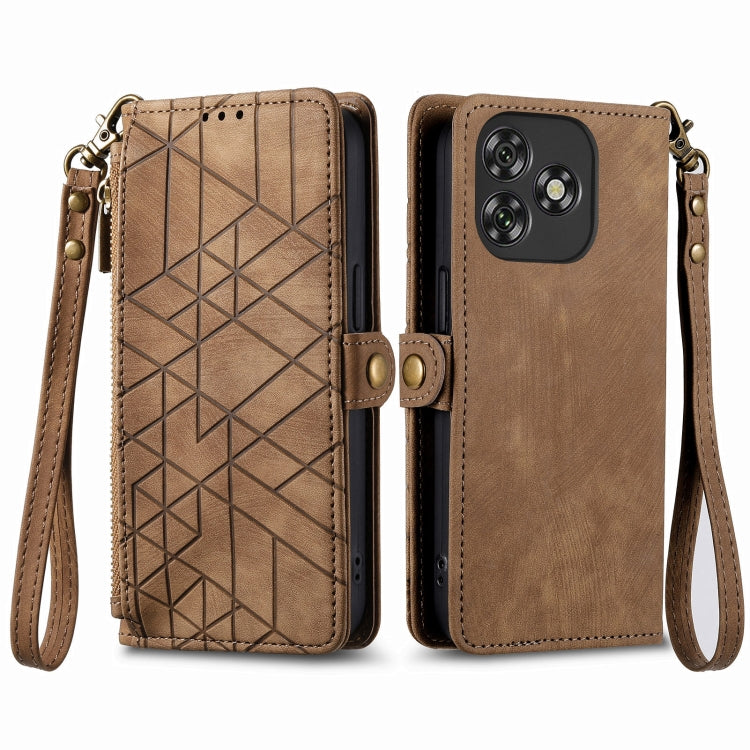 Funda de Cuero con Hebilla Lateral y Cierre Geométrico para Oukitel C53 (Marrón)