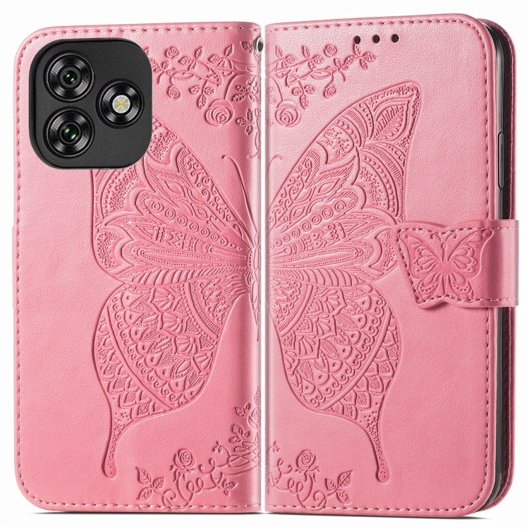 Funda de Cuero con Relieve Mariposa y Flor para Oukitel C53 (Rosa)