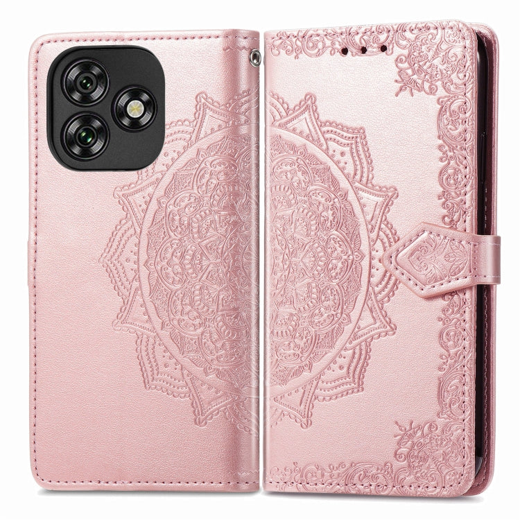 Funda de Cuero con Relieve Flor de Mandala para Teléfono Oukitel C53 (Oro Rosa)