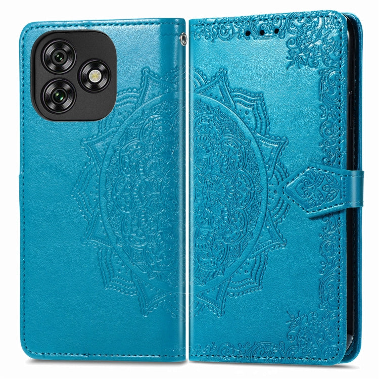 Funda de Cuero con Relieve Flor de Mandala para Teléfono Oukitel C53 (Azul)