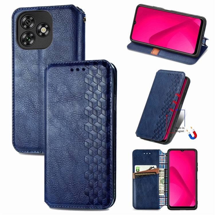 Funda de Cuero MagnĂ©tica con Rejilla CĂșbica para TelĂ©fono Oukitel C53 (Azul)