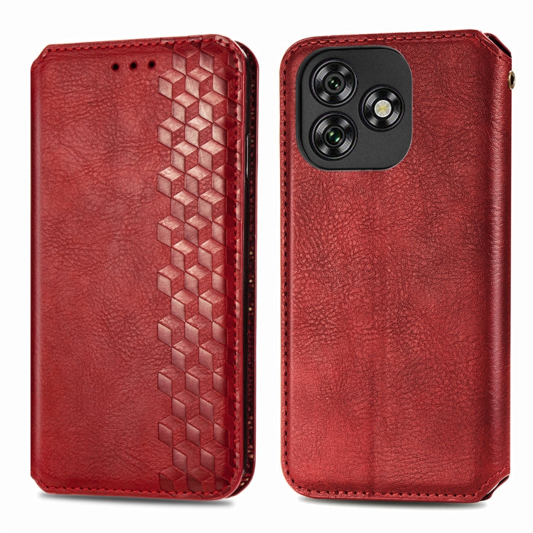 Funda de Cuero Magnética con Rejilla Cúbica para Teléfono Oukitel C53 (Roja)
