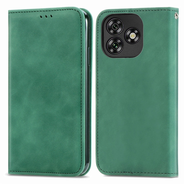 Funda de Cuero con Tapa Magnética para Oukitel C53 (Verde) Tacto Retro