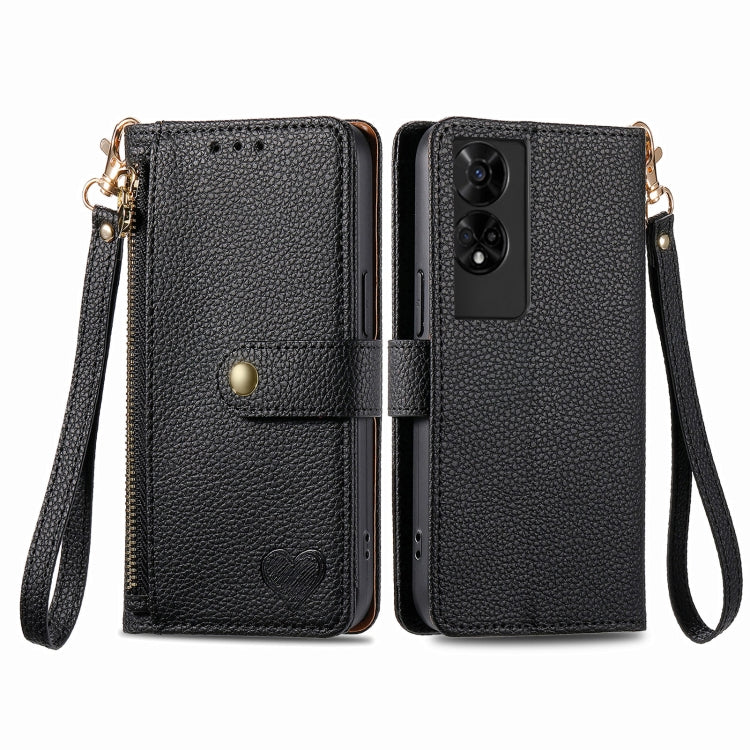 Funda de Cuero con Cordón y Cremallera Love para Teléfono TCL 50 5G (Negra)