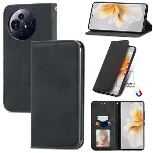 Funda de Cuero Nxtpaper para TCL 50 Pro con Tapa Magnética y Tacto Retro (Negra)